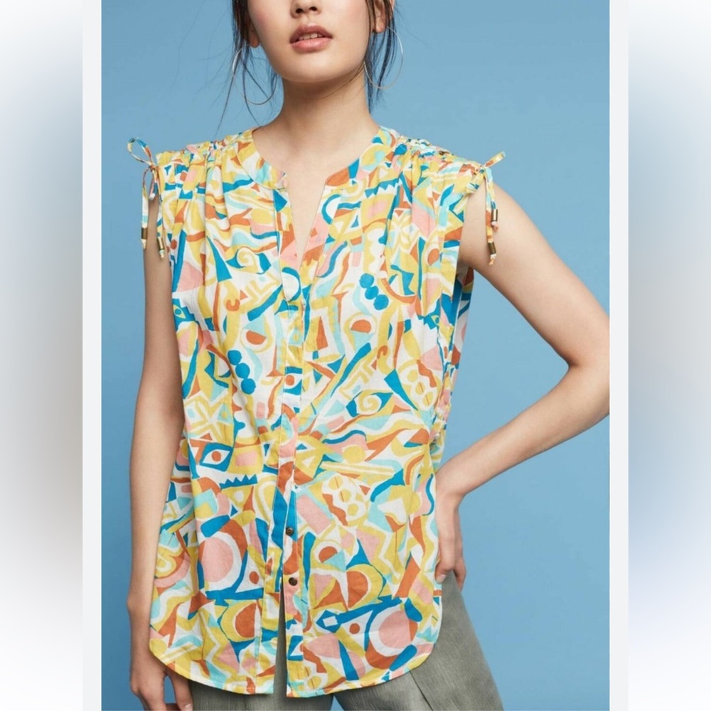 Anthropologie x Danielle Kroll Brooklynite Abstract Art Colorful Top